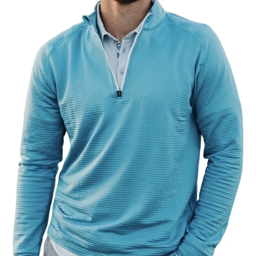 SWANNIES NEW XL Golf Quarter Zip Pullover Blue Waffle Knit Performance Lucas